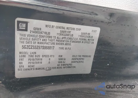 2007 Saturn Vue Hybrid z USA, uszkodzony, nr VIN 5GZCZ33Z97S868817